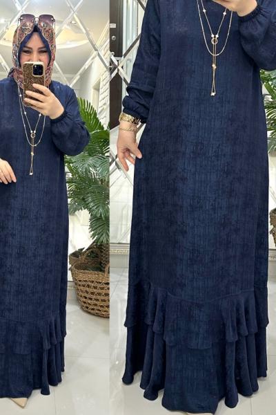 Lara elbise jakarlı qupra laci Lacivert