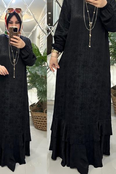 Lara elbise jakarlı qupra siyah  Siyah