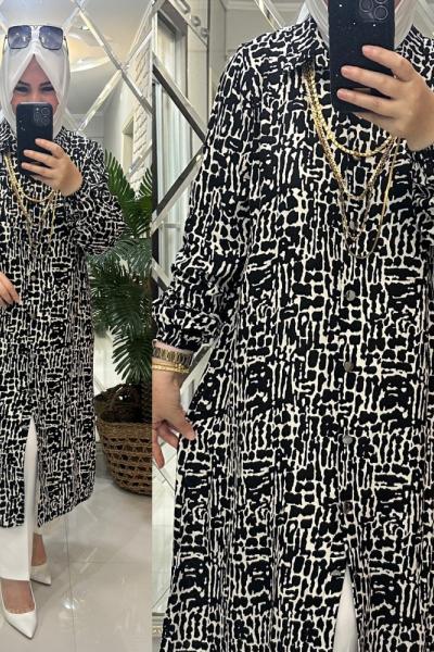 Layla gömlek pamuklu viskon kumaş siyah  Siyah