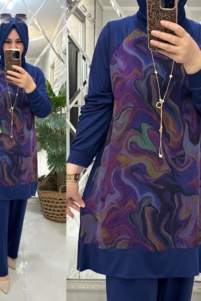 Maya ipek qupra takım mavi Koyu Mavi