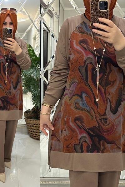 Maya ipek qupra takım vizon/kahve Vizon