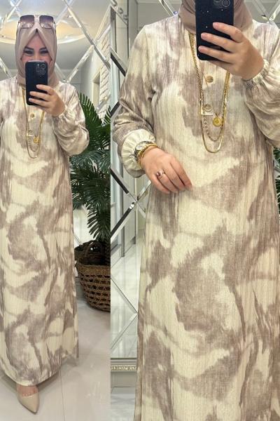 Melda elbise merserize/bürümcük kumaş bej sütlükahve Bej