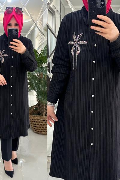 Melis gömlek çilek kumaş siyah Siyah