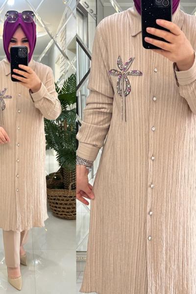 Melis gömlek çilek kumaş bej Bej