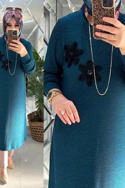 Mercan tunik fitilli yumoş triko petrol Petrol Yeşili