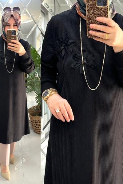 Mercan tunik fitilli yumoş triko siyah  Siyah