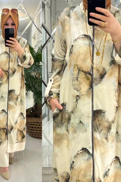 Merva takım viskon/krep kumaş kahve  Karamel