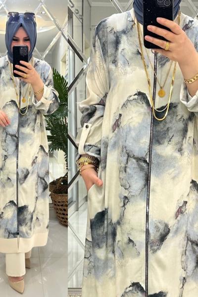 Merva takım viskon/krep kumaş mavi Mavi