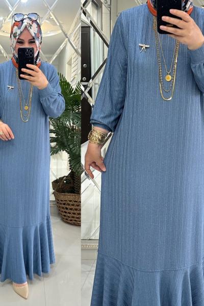 Mina elbise merserize bürümcük kumaş mavi Mavi