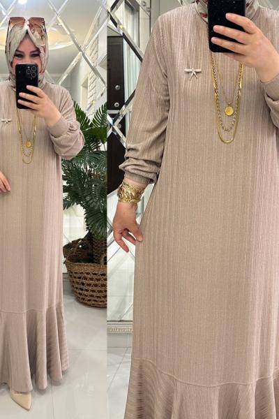 Mina elbise merserize bürümcük kumaş bej Bej