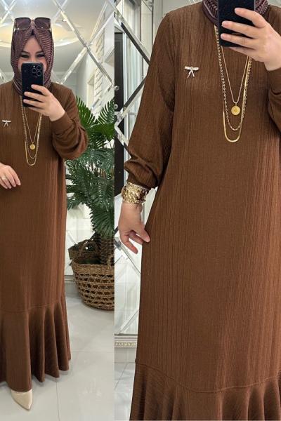 Mina elbise merserize bürümcük kumaş kahve Acı Kahve