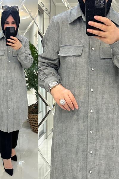 Miray gömlek keten kumaş gri Gri