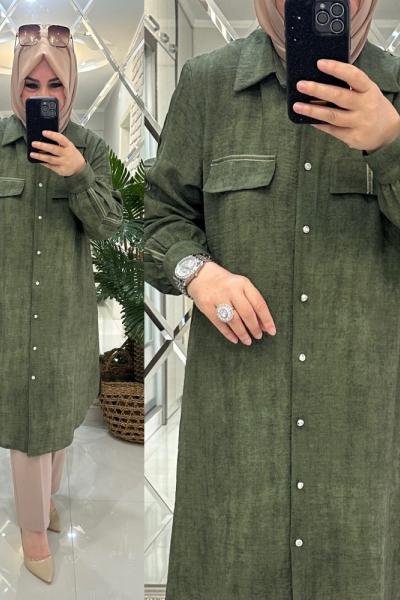 Miray gömlek keten kumaş haki Haki