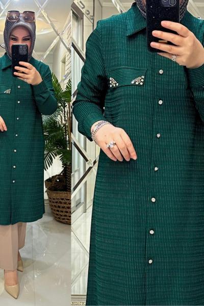 Monaco gömlek krinkıl krep kumaş zümrüt  Zümrüt