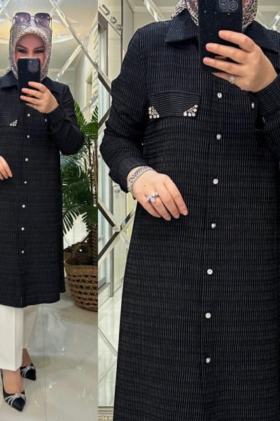 Monaco gömlek krinkıl krep kumaş siyah  Siyah