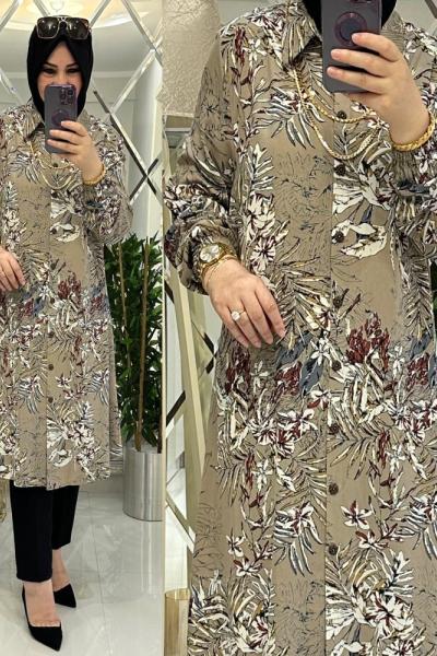 Nare gömlek viskon kumaş vizon  Vizon