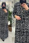 Nazlı elbise bürümcük kumaş siyah/beyaz Siyah Beyaz