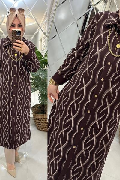 Nazlı gömlek örme penye kumaş kahve Kahverengi