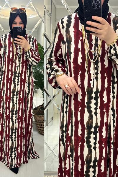 Nihal elbise viskon kumaş bordo  Siyah Kırmızı