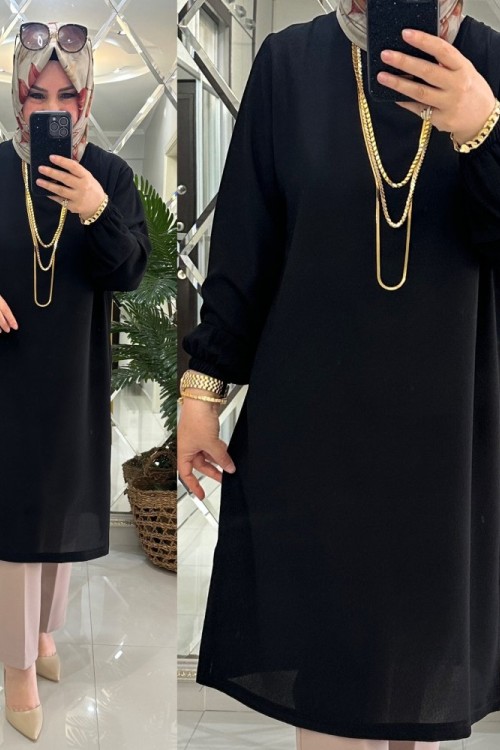 Nisa tunik krep kumaş siyah  Siyah