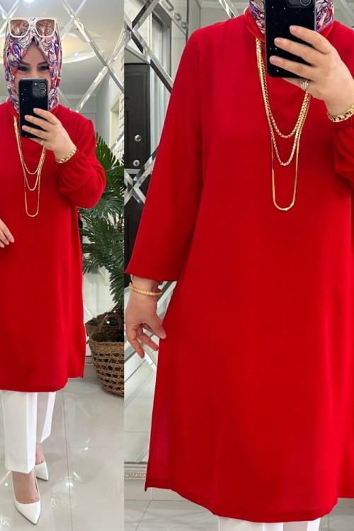 Nisa tunik krep kumaş kırmızı  Kırmızı