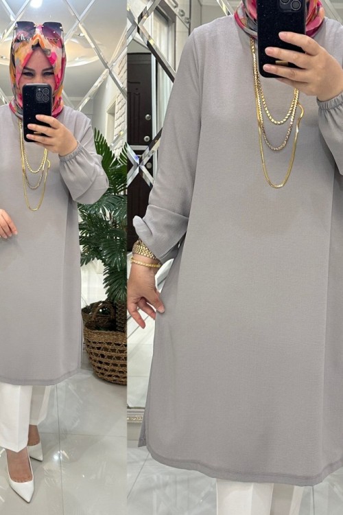 Nisa tunik krep kumaş gri Gri