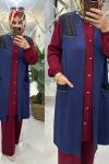 Nurcan yelek inci penye kumaş mavi Mavi