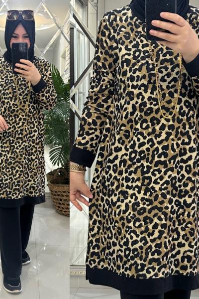 Pare takım fitilli leopar desen  Siyah Taba