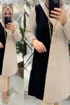 Peluş triko tunik siyah/vizon Vizon