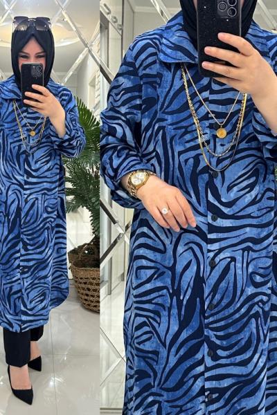 Peri gömlek viskon kumaş mavi Mavi