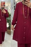 Seher takım krep kumaş bordo  Bordo