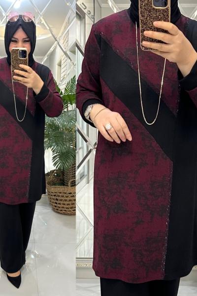 Selma takım oyşo kumaş bordo Bordo