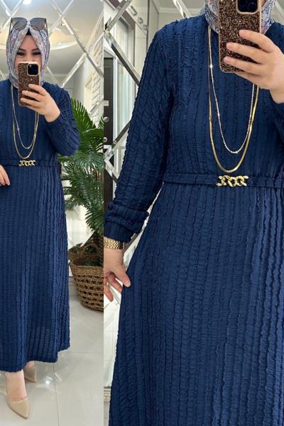 Sema elbise krinkıl kumaş mavi Mavi