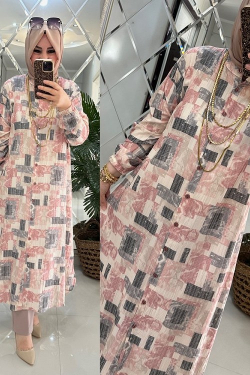 Sevda gömlek trend kumaş pembeli Pembe