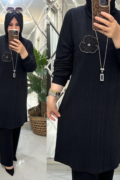 Sevde takım fitilli triko siyah  Siyah