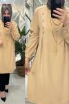 Sevil tunik krep kumaş latte Krem