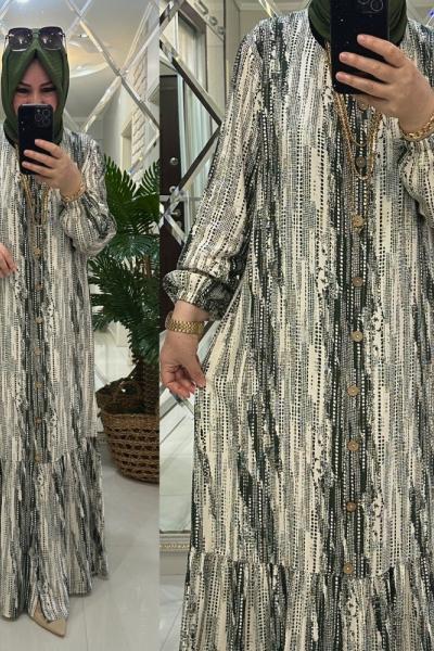 Süheyla elbise viskon kumaş haki Haki