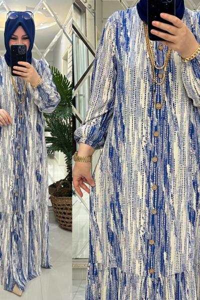 Süheyla elbise viskon kumaş mavi Mavi