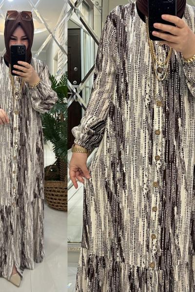 Süheyla elbise viskon kumaş kahve  Kahverengi