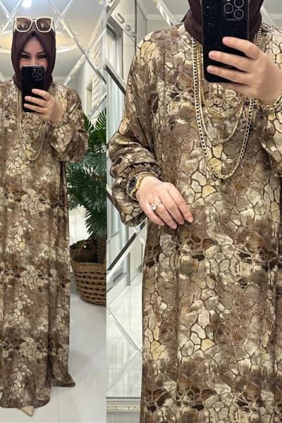 Sümbül elbise belmando kumaş kahve Kahverengi