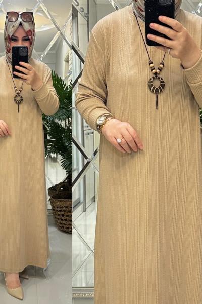 Sunay elbise burgu penye kumaş krem Krem