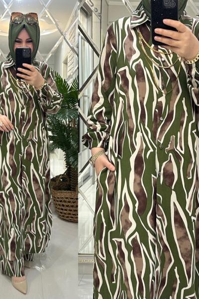 Suzan takım viskon kumaş haki Haki