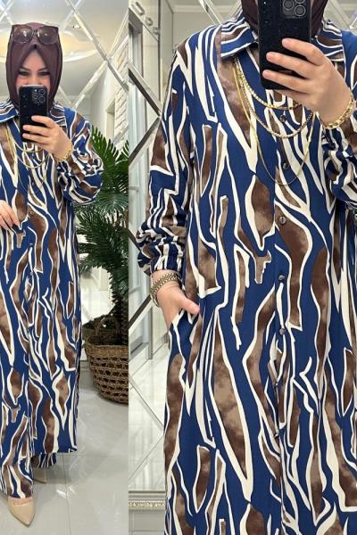 Suzan takım viskon kumaş mavi Mavi