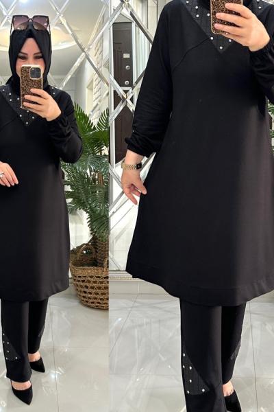 Tülay takım ikiiplik kumaş siyah  Siyah