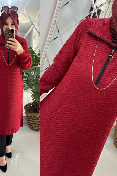 Tuna tunik fitilli triko kırmızı  Kırmızı