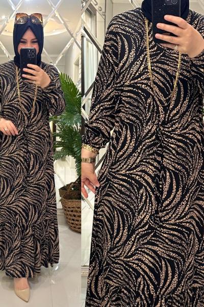 Yeliz elbise viskon kumaş siyah/taba Siyah Taba