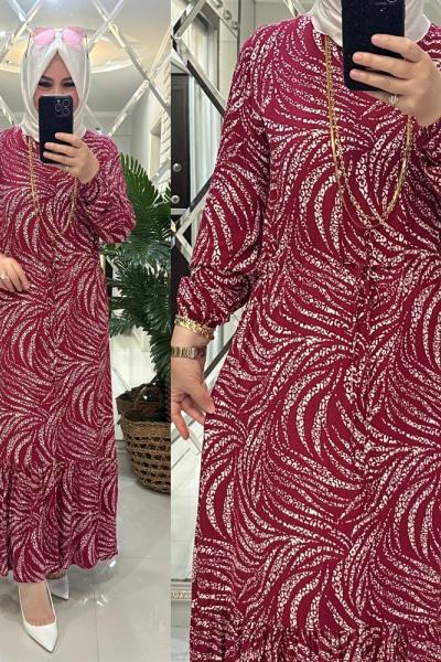 Yeliz elbise viskon kumaş bordo Bordo