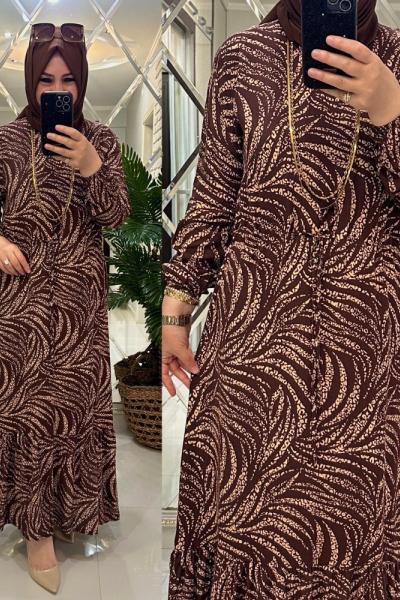 Yeliz elbise viskon kumaş kahve Kahverengi