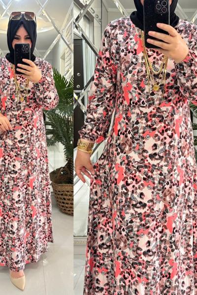 Yeşim elbise penye kumaş pembeli Pembe