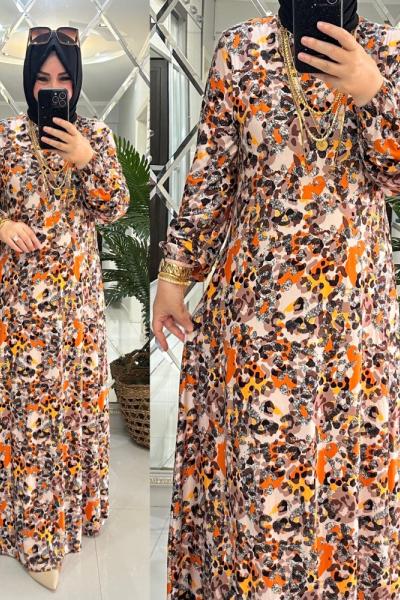 Yeşim elbise penye kumaş turuncu  Turuncu